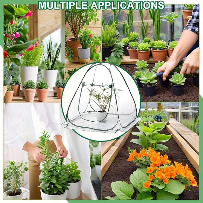 Pop Up Greenhouse Plant Cover Mini Transparent Freeze Protection Greenhouse PVC Tent with Roll-up Zipper Entry Doors for Indoor and Outdoor Gardens Protecting Plant from Cold Frost (PVC, 28x28x32in)