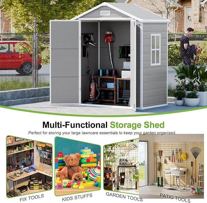 6x3 Shed Resin Outdoor Storage with Floor Included, Waterproof Lockable Small Plastic Garden Tool Shed Cabinet