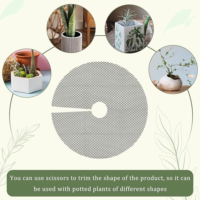 6 Pcs 15.7 Inch Plant Pot Grids，Cut-able Plant Pot Soil Protective Covers from Animals，Used to prevent animals or babies from digging up the soil in flowerpots.Suitable for Indoor and Outdoor Plants.