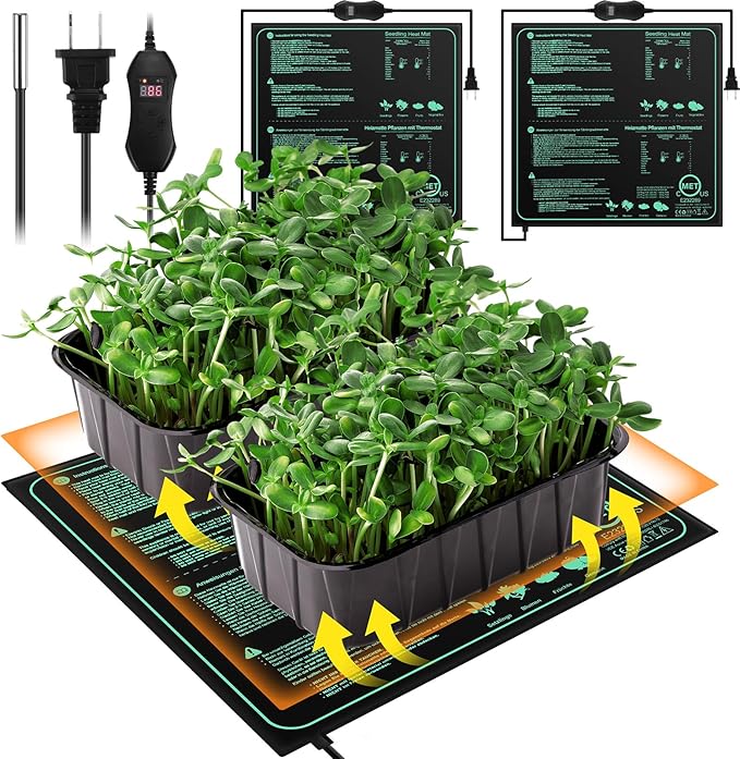 ROCEEI 2 Pack Seedling Heat Mat with Digital Thermostat Controller 20 x 20.75 Inch Waterproof Plant Seedling Heat Mat for Germination, Hydroponics, Brewing, Breeding, Indoor Gardening and Greenhouse