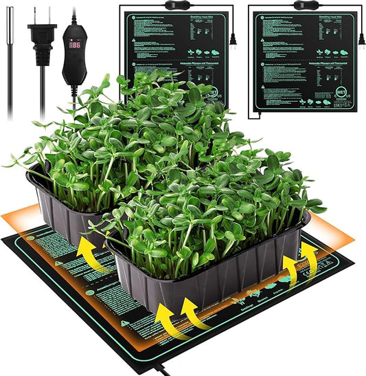 ROCEEI 2 Pack Seedling Heat Mat with Digital Thermostat Controller 20 x 20.75 Inch Waterproof Plant Seedling Heat Mat for Germination, Hydroponics, Brewing, Breeding, Indoor Gardening and Greenhouse