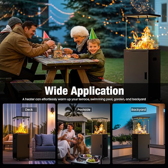 Pamapic 41,000 BTU Propane Patio Heater with Wheels & Cover,CSA Certified Outdoor Heater with Lockable Wheels for Backyard, Balcony,Garden,Weather Resistant(Ink)
