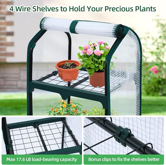 Ohuhu Mini Greenhouse for Indoor Outdoor, Small Plastic Plant Green House with Locking Wheels Portable Greenhouses with Durable Cover for Seedling,Ideal Gardening Gifts for Women Men White