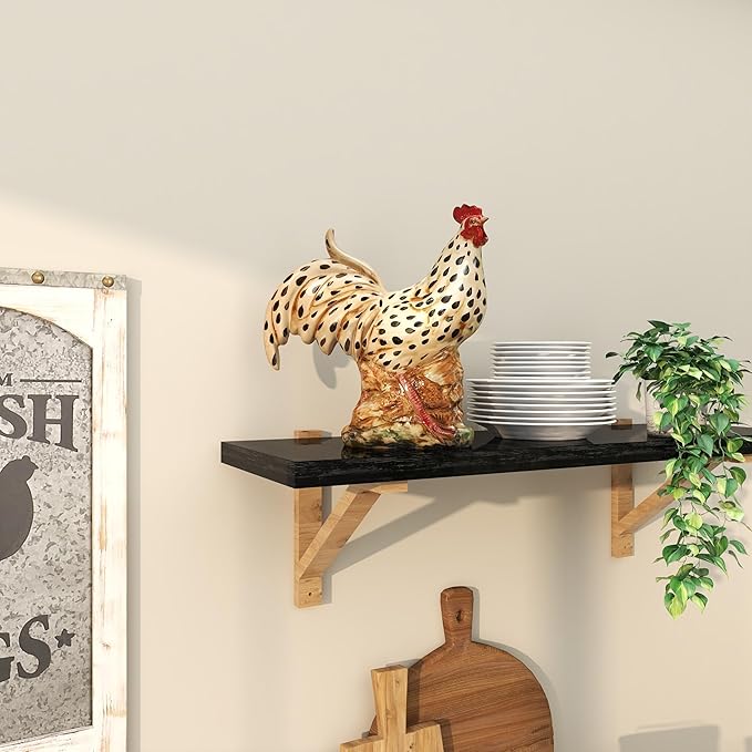 Deco 79 Ceramic Rooster Decorative Garden Sculpture Spotted Indoor Outdoor Garden Statue with Black and Red Accents, Outdoor Sculpture 13" x 6" x 14", Beige