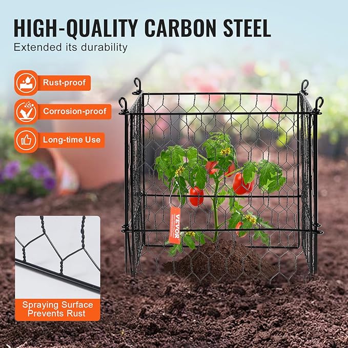 VEVOR 4 Pack Plant Protectors from Animals, 13.4'' x 13.4'' Chicken Wire Plant Protector, Plant Cages for Outdoor Plants, Flowers & Vegetables, Keeps Bunny Chicken Squirrels Out, 16pcs Metal Mesh