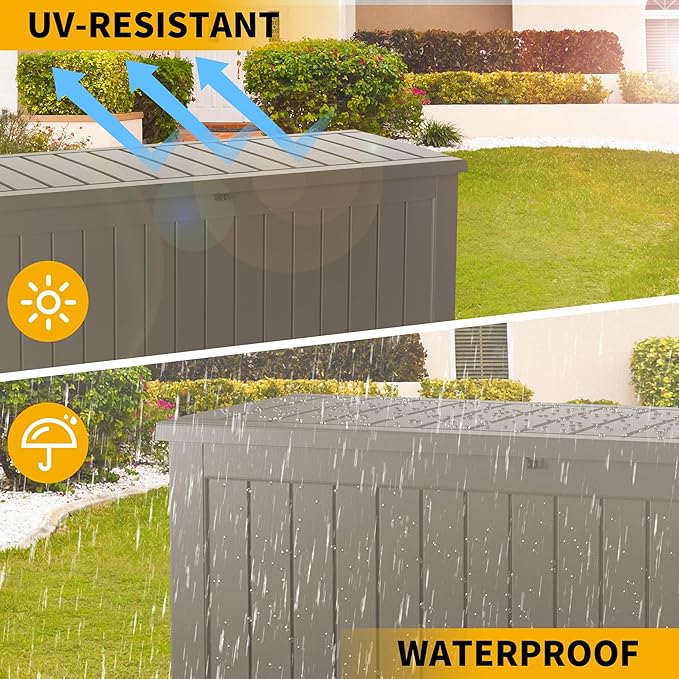 270 Gallon Deck Box, Resin Outdoor Indoor Waterproof Storage Box, Lockable Storage Box With Handle for Patio Furniture - Garden Tools - Swimming Pool Tools UV-Resistant, Brown