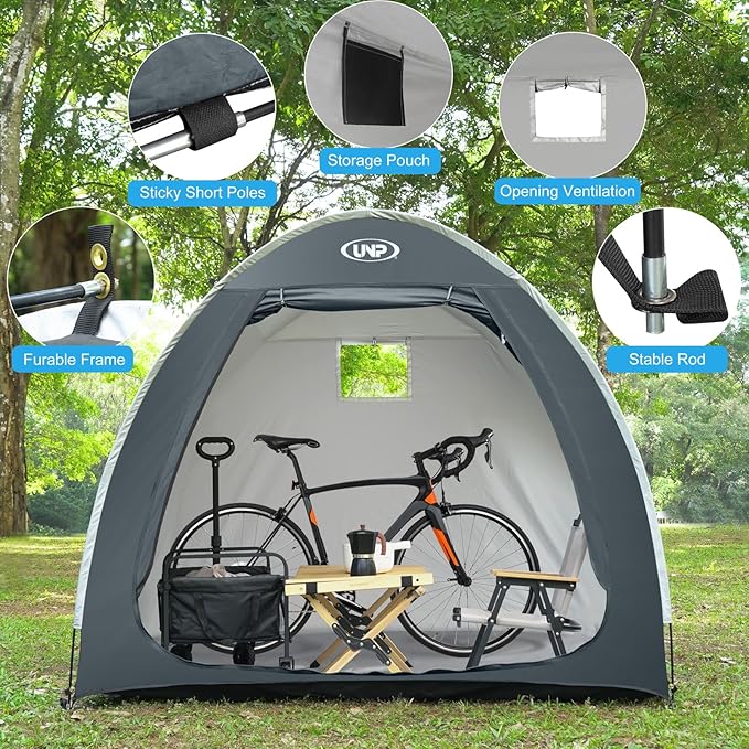 UNP Bike Storage Shed Tent, Portable Outdoor Bike Storage with 210D Oxford Thick PU4000 Waterproof for 1/2/3/4 Bikes, Bike Covers Storage Shed Tent for Bicycles, Lawn Mower, Garden Tools
