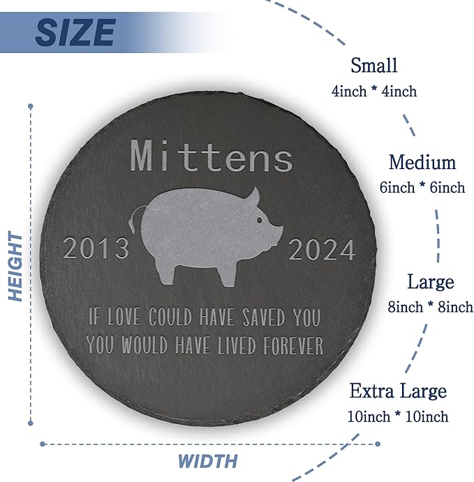 Pig Memorial Stone Pig Garden Statue - Pig Memorial Gifts - Pig Tombstone - Pig Loss Gift - Loss of Pet Pig - Round