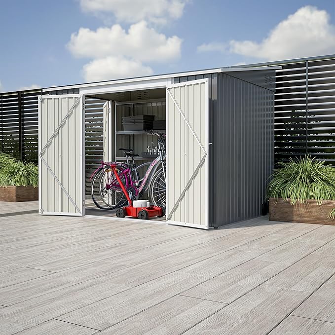 8x6FT Outdoor Storage Shed with Floor & 2 Lockable Doors,Metal Tool House W/ 2 Air Vents & Slpoed Roof,All Weather Waterproof Heavy Duty Stroage Unit for Backyard,Patio,Lawn,Garden,Gray