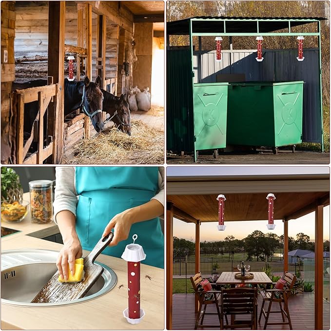 12 Pcs Sticky Fly Trap Fly Stick Indoor Outdoor Long Lasting Adhesive Fly Catcher with Hanging Hook for Wasps Gnats Bugs Insects Moths Fruit Flies Mosquitoes Spiders Fleas (Red, White)