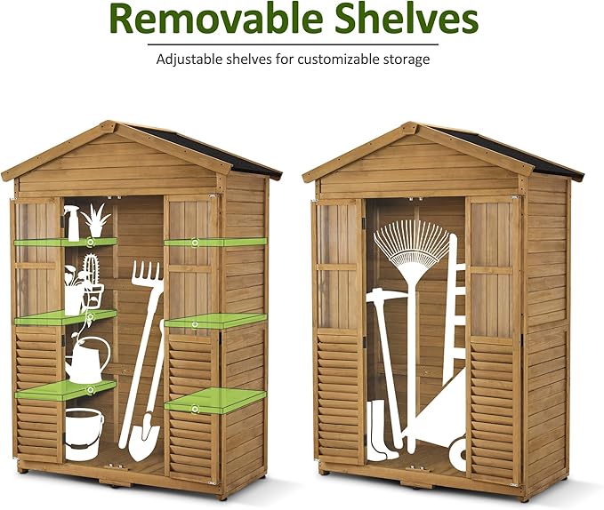 Macrout Outdoor Storage Cabinet, 78 Inches Outside Storage Shed with 6 Shelves, Wooden Garden Shed with Lockable Door for Yard Patio Lawn, 1743