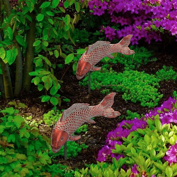 Outdoor Statues Garden Koi Fish Decor, 2pcs Antique Copper Koi Fish Sculpture for Pond Lawn Patio Porch Yard Decor Home House Ornaments, Birthday Gardening Gifts for Grandma Women