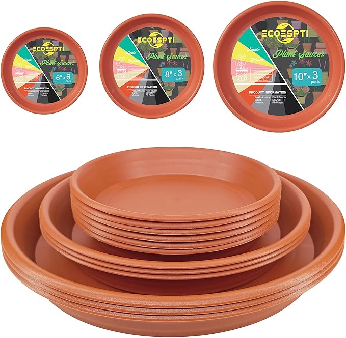 12Pcs Colourful Plant Saucer, 6 8 10 Inch Durable Plastic Plant Tray, Round Plant Pot Saucers, Drip Tray for Indoor and Outdoor Garden, Brick Red