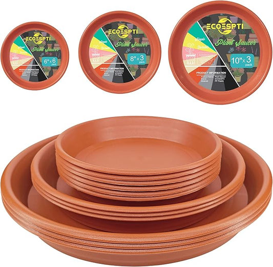 12Pcs Colourful Plant Saucer, 6 8 10 Inch Durable Plastic Plant Tray, Round Plant Pot Saucers, Drip Tray for Indoor and Outdoor Garden, Brick Red