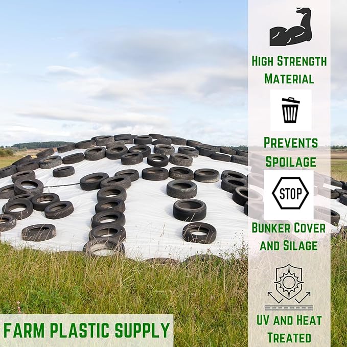 Farm Plastic Supply - Silage Tarp Black/White Plastic Sheeting - 8 Mil - Heavy Duty Polyethylene Plastic Tarp for Silage Cover, Bunker Cover for Farming, Agriculture, Ground Covering (40' x 10')