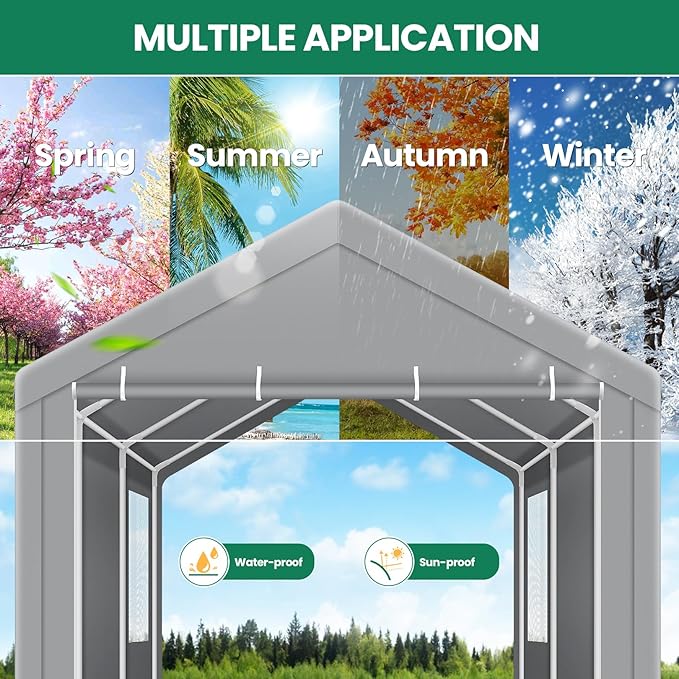 COBIZI Carports 10x20 Heavy Duty Car Canopy Garage with Removable Sidewalls & Doors, Galvanized Frame Portable Carport Canopy with Built-in Sandbags & All-Season Tarp for Car Boat Truck, Gray