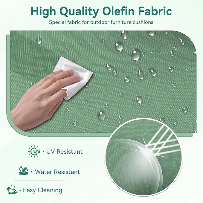 Outdoor Chair Cushions 23" x 24" x 4", Patio Deep Seat Replacement Cushions Set with Zippered Removable Cover, Weather-Resistant Olefin Fabric for Garden Chair Sofa Couch, Set of 6, Green