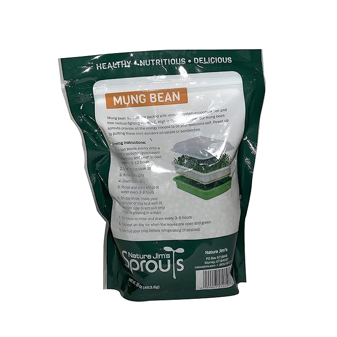 Nature Jims Premium Mung Bean Sprouting Seeds – 16 Oz – NON GMO- Resealable Bag for Longer Freshness – Rich in Vitamins, Minerals, Fiber