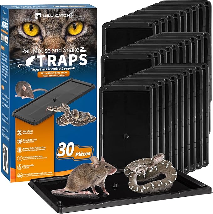 LULUCATCH Glue Mouse Traps Indoor for Home 30 Pack, Pre-Baited Sticky Plastic Glue Boards for House, Snake, Lizard, Insect, Mice, Rats & Spider Traps, Pet Safe Pest Control