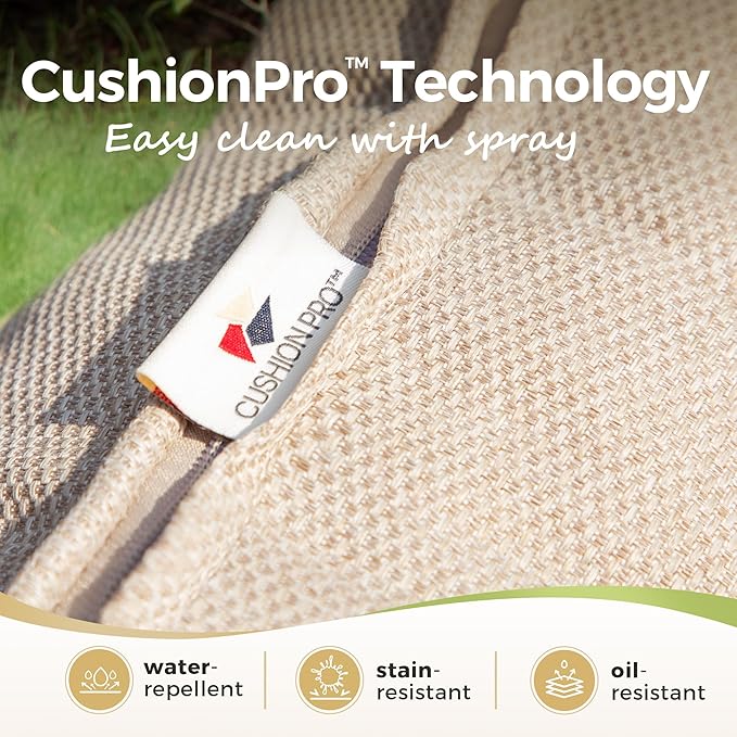 Patio Furniture Set 4 pcs, Outdoor Patio Furniture, 3-Seat Sofa, 2 Rocking Chairs, Metal Coffee Table and 5.75" Extra Thick Cushion, Patio Conversation Set for Garden Backyard Deck,Beige