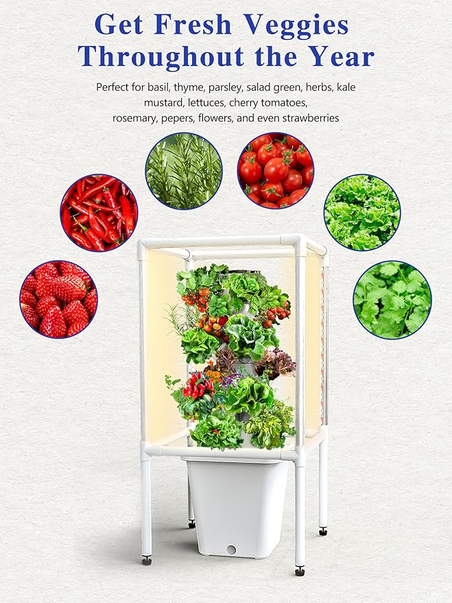 Sjzx Hydroponics Growing System, 18-Plant Indoor Vertical Garden with LED Timing Grow Light, Germination Kit Including Water Level, 2Pcs Smart Plug