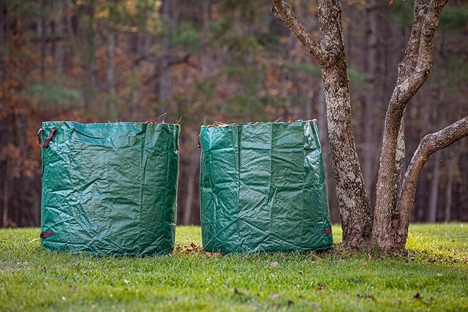 Gardzen 2-Pack 132 Gallon Yard Waste Bags, Reusable Heavy Duty Collapsible Garden Leaf Bags with Plastic Ring, Stand-Up Yard Waste Bin for Leaves, Lawn Debris & Grass Clippings