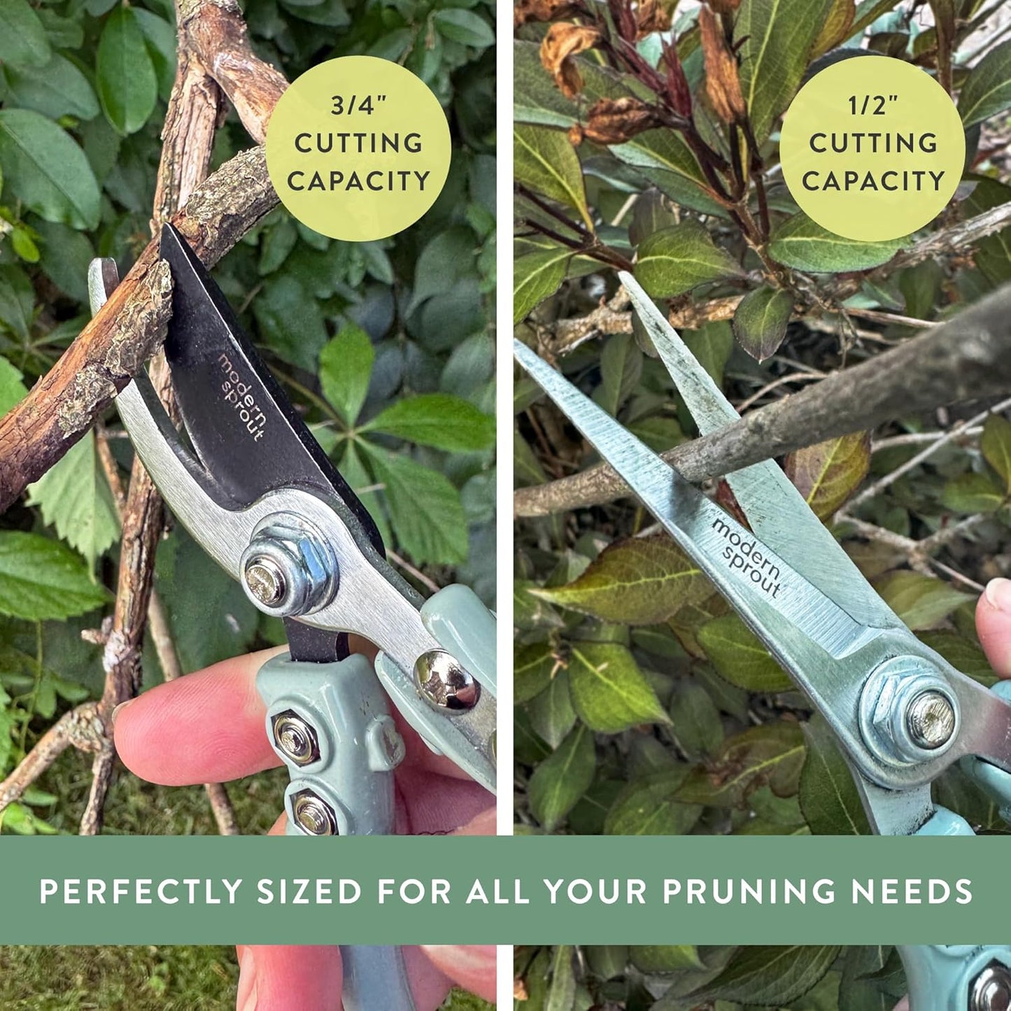 Modern Sprout Hand Pruners & Shears Set - Lightweight Gardening Tools W/Easy Lock - Sharp Carbon Steel Blades -Rust Resistant Scissors for Herbs, Flowers - Reusable Holster - Chartreuse