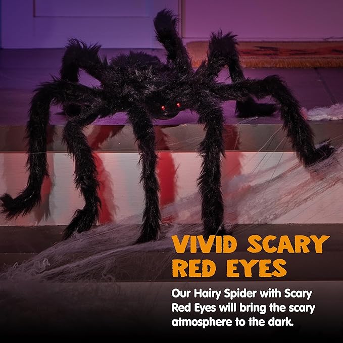 JOYIN 6.5ft Halloween Spider Outdoor Decorations, Scary Giant Large Spider Props for Halloween Outside Decor, Indoor Party Supplies and Yard Lawn Decoration, Black