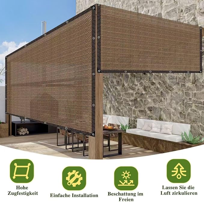 Coffee Shade Cloth 80%, Mesh Tarp - Garden Shade for Greenhouse, Patio, Vegetables, Plants Cover and Chicken Coops, Sun Shade Net for Outdoor Protection with Reinforced Grommets