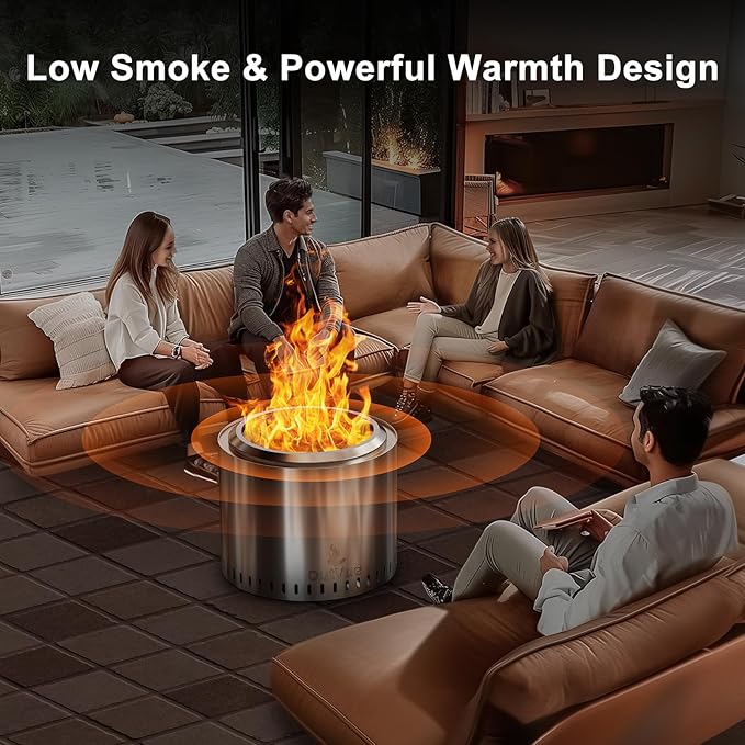 19.5 inch Stainless Steel Smokeless Fire Pit, Outdoor Smokeless Firepit, Wood Burning Fire Pits for Camping, Bonfire, Low Smoke Firepit for Outside (Vertical Hole)