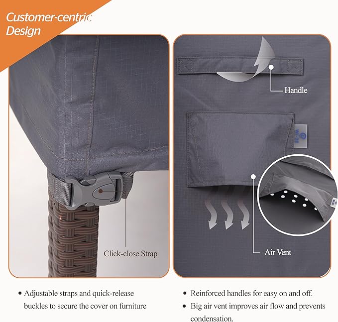 Stackable Patio Chair Cover, Heavy Duty, Wind Resistant and Waterproof Outdoor Lawn Chair Covers, 28W x 36D x 45H, (4-6 Stacked Chairs), Grey,1-Pack