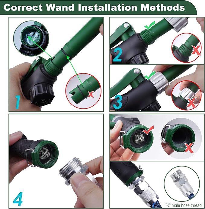 Heavy Duty 28 Inch Watering Wand with Pivoting Head, Adjustable Garden Hose Water Sprayer Wand with Ergonomic Handle, Spray 6 Watering Patterns, Perfect for Watering Seedling Beds, Flowers