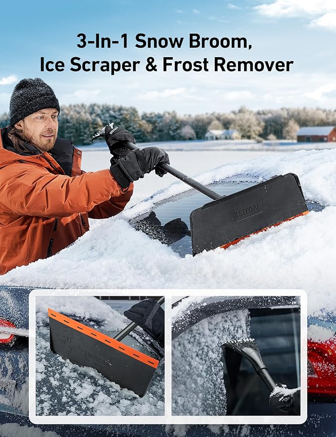 AstroAI 48Inch 2-in-1 Snow Scraper for car Snow Broom and Detachable Ice Scraper with Non-Abrasive Silicone Head for Cars, Trucks, SUVs
