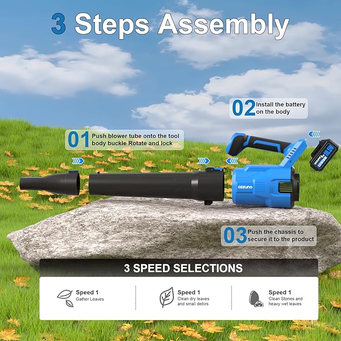 AZZUNO Cordless Brushless Leaf Blower with 2 x 4.0Ah Battery and Charger,3 Speed Mode MAX 580CFM Brushless Motor, Electric Blower for Lawn Care,Patio,Leaves,Dust,and Snow Removal