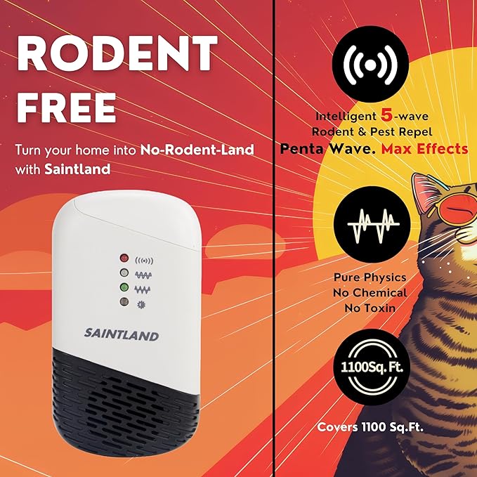 5-Wave Ultrasonic Mouse Repeller - Platinum Edition, 1 E-Magnetic Wave + 4 Ultrasonic Waves, Plug-n-Work, See Effects in 3 Weeks, Get Rid of Mice Rats Squirrels, Flagship