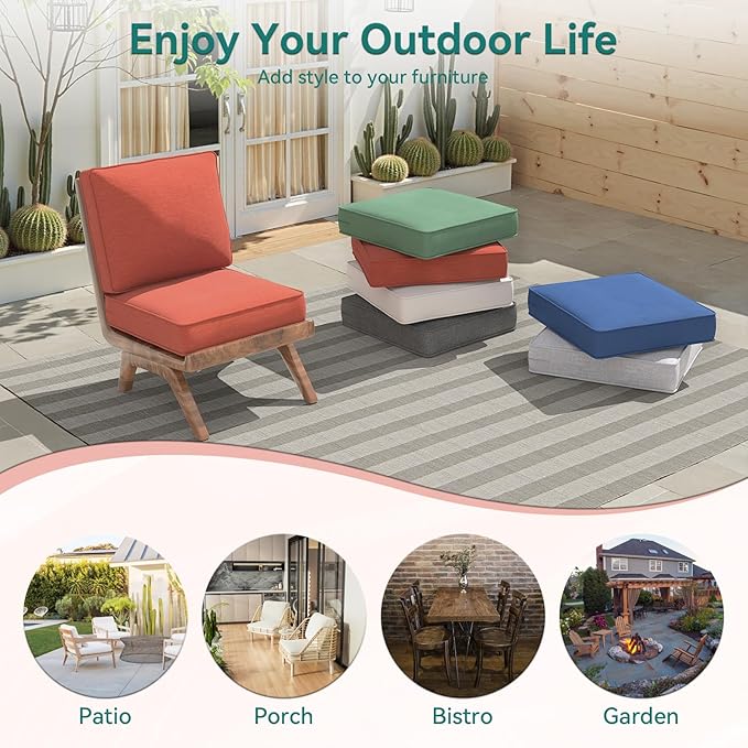 Outdoor Chair Cushions 23" x 24" x 4", Patio Deep Seat Replacement Cushions Set with Zippered Removable Cover, Weather-Resistant Olefin Fabric for Garden Chair Sofa Couch, Set of 6, Red