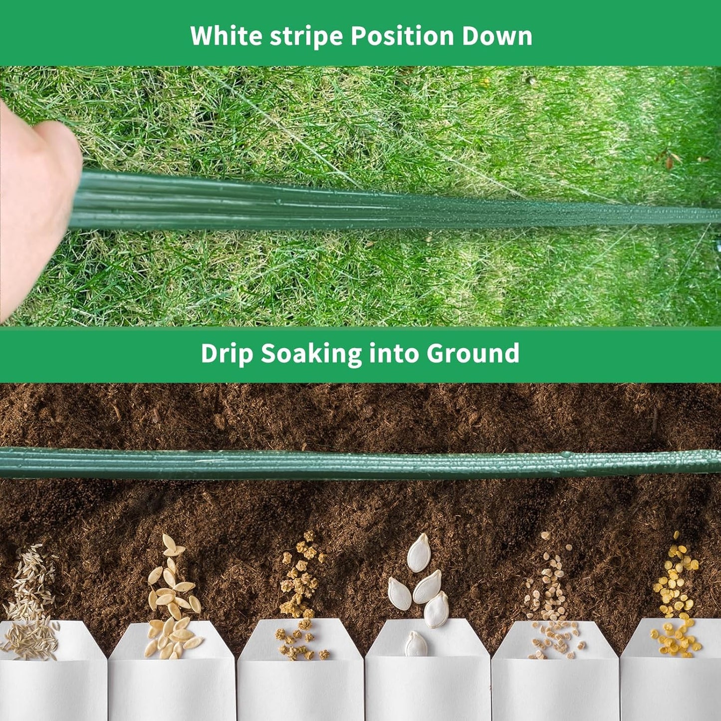 Watoo 2025 Sprinkler Hose & Soaker Hose for Yard - 150 FT Reinforced Flat Garden Hose with Holes, Heavy Duty No-Kink Lawn Irrigation Hose (Includes Stakes, High Pressure Spray)