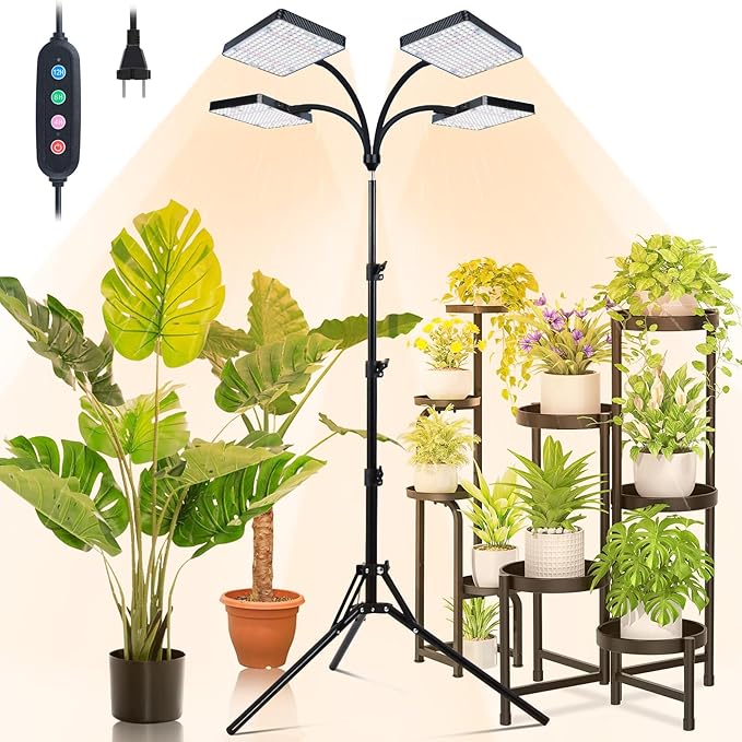 Grow Light with Stand, Orchbloom Grow Lights for Indoor Plants 100W, Natural Sunlight Full Spectrum Plant Growing Lamps for Houseplants & Bonsai Tree, 4/8/12 Hr Timer Plant Light Auto On/Off Everyday