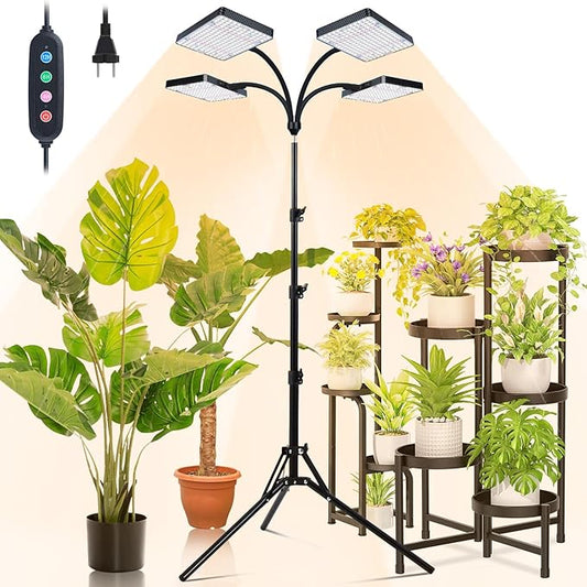 Grow Light with Stand, Orchbloom Grow Lights for Indoor Plants 100W, Natural Sunlight Full Spectrum Plant Growing Lamps for Houseplants & Bonsai Tree, 4/8/12 Hr Timer Plant Light Auto On/Off Everyday