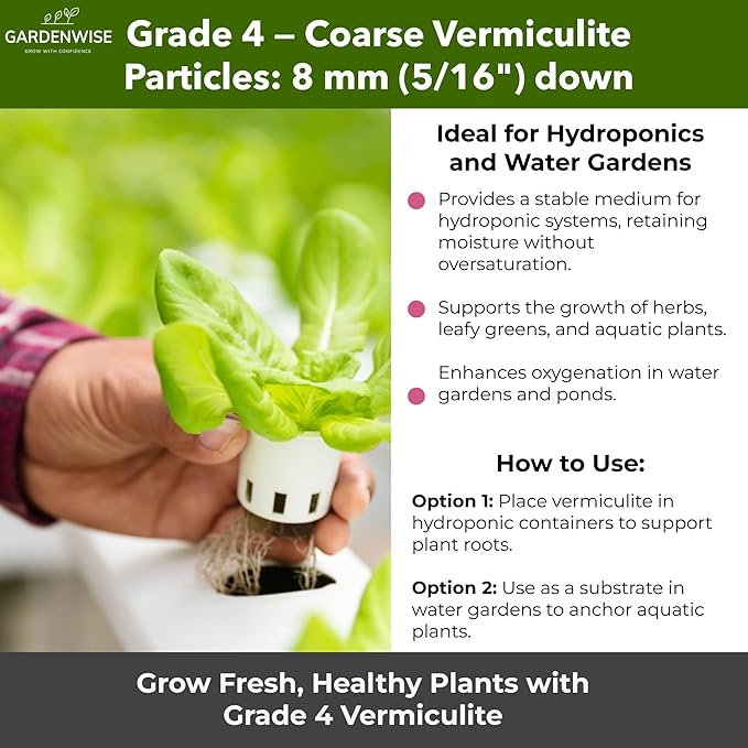 Organic Coarse Vermiculite for Indoor Gardening Plants and Mushrooms – Enhances Soil Aeration, Seed Germination, Rooting Cuttings – Small Packages and Bulk (Vermiculite Grade 4 – Coarse, 1 qt)