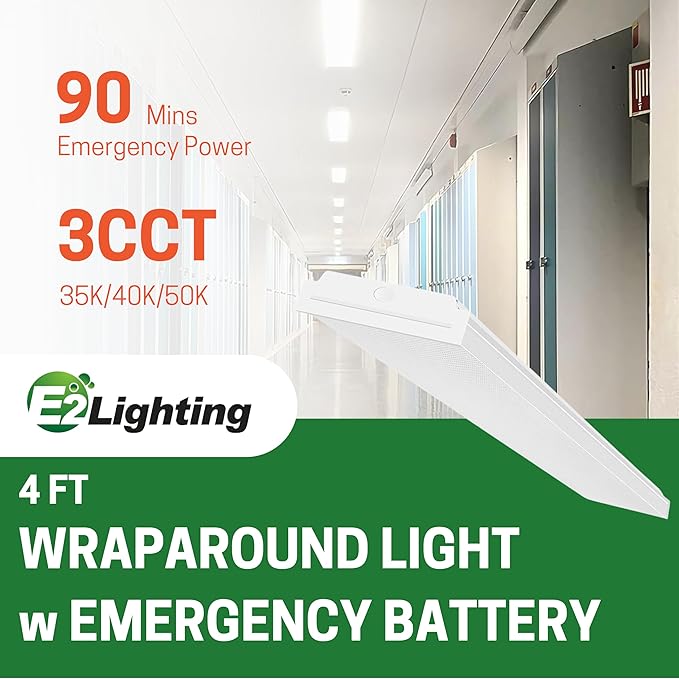 LED Emergency 90mins Wraparound Light, 3500K/4000K/5000K Adjustable 40W 5200lm for Garage Workshop Office 120-277V, ETL