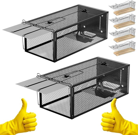 Humane Rat Traps - Large 12.5 Inches Upgraded Mouse Trap for Outdoors & Indoors - Reusable Rat Trap Cage for Mouse and Small Animals - Effective Quick Simple to Use (6-Pack)