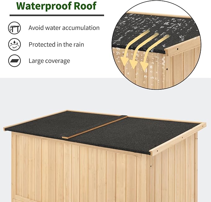 MCombo Outdoor Storage Cabinet, Wooden Storage Shed with Latch, Outside Garden Tool Shed with 2 Doors for Patio Yard Lawn, 1900 (Natural, Large)
