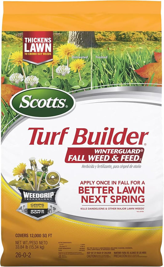 Scotts Turf Builder WinterGuard Fall Weed & Feed5, Weed Killer Plus Fall Fertilizer, 12,000 sq. ft., 33.84 lbs.