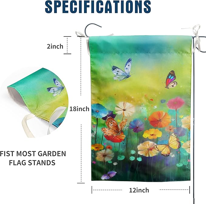 Summer Flower Garden Flag Butterfly Flag Floral Spring Yard Flags for Outside 12x18 Double Sided Outdoor Front Porch Decor