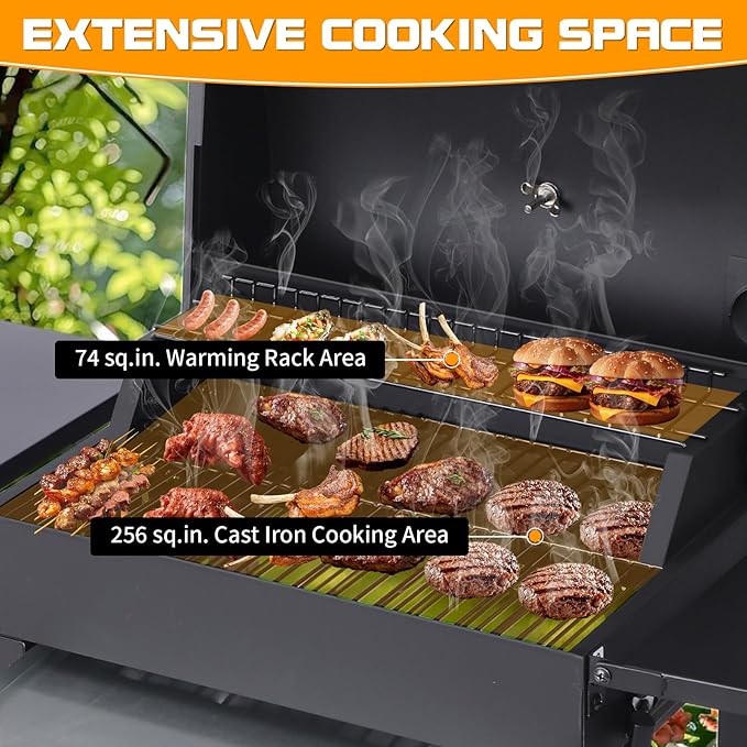 CIG GARDEN 20-Inch Charcoal Grill with 2 Foldable Side Tables,Portable Grill Charcoal with 330 Sq.In.Cooking Area,Enamel Steel Wiring Charcoal Grill with Pull-out Charcoal Trays for Outdoor Cooking