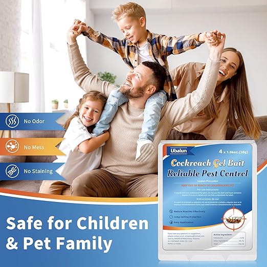 Ready-to-Use Cockroach Gel Bait, Roach Killer Indoor & Outdoor, Effective Cockroach Control - 4 Tubes x 30 Grams