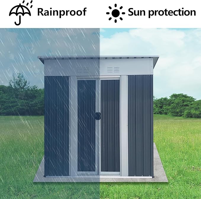 Ball & Cast 5x3FT Outdoor Storage Shed with Sloped Roof,Heavy Duty Metal Sheds with Sliding & Lockable Doors,Waterproof Tool Sheds for Garden,Backyard,Lawn,Easy to Assemble,Grey