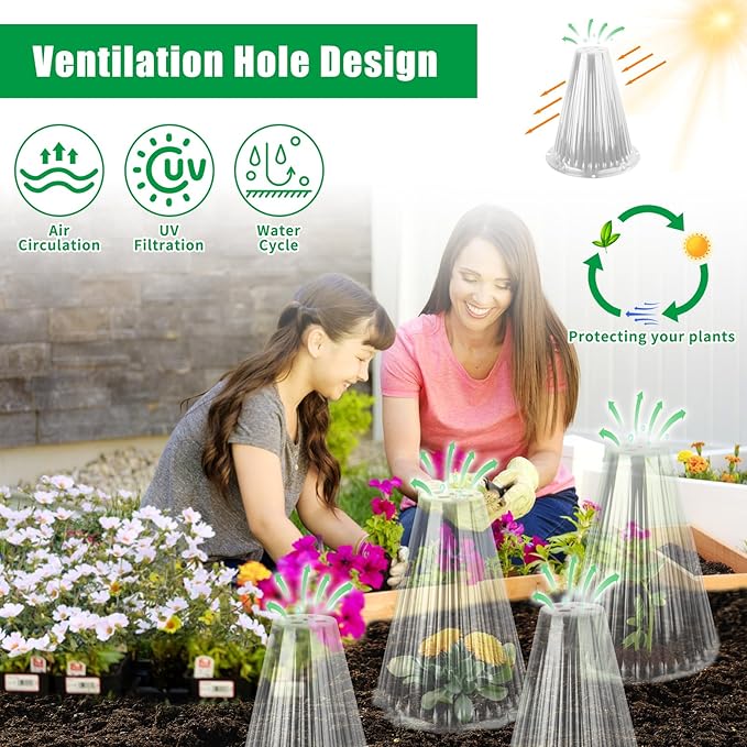30 Pack Garden Cloches for Plants, Reusable Bell Plant Cover, Plant Covers Protectors from Animals Snails Birds Chickens Insect, 9.18" H X 7.56" D (Clear)
