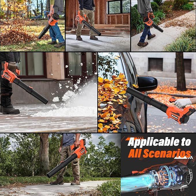 MAXLANDER Leaf Blower Cordless, Electric Cordless Leaf Blower with 2pcs 3.0Ah Batteries and 1 Charger, 600CFM & 200MPH, and 5 Speed Mode, for Patio Cleaning, Lawn Care, Blowing Fallen Leaves and Dust